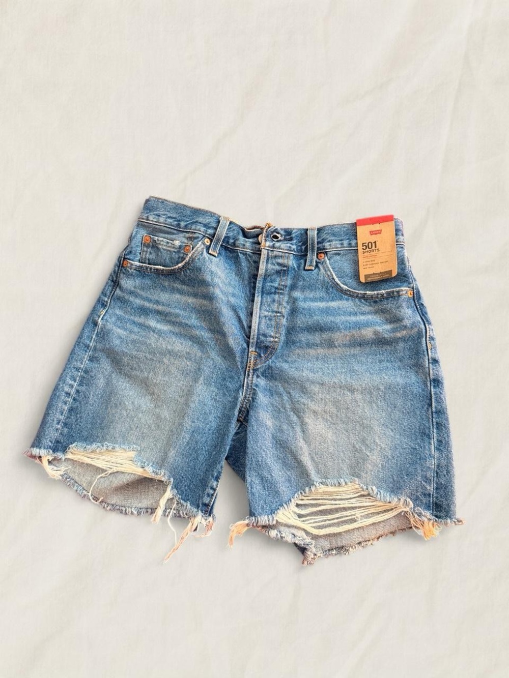 Levi's 501 Distressed Denim Jean Shorts - Blue